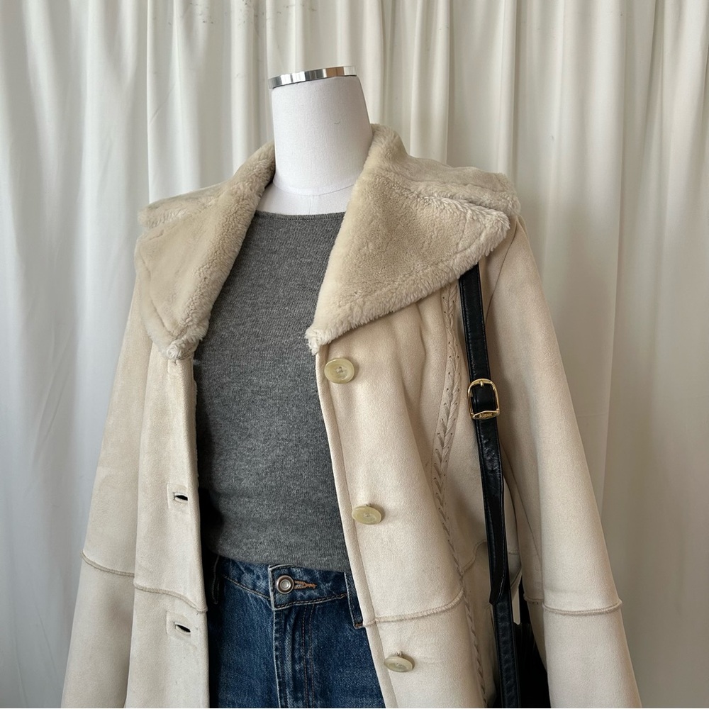 Cream Sonoma faux suede coat size Large. - Picture 2 of 10